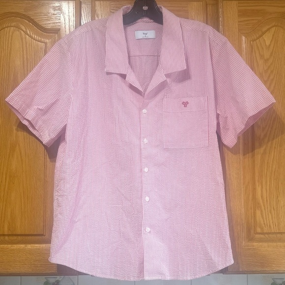 Aritzia TNA Women's Baltimore Pink Seersucker Button Up Short Sleeve Blouse M - Picture 1 of 7